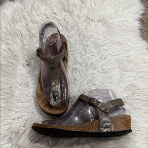 Birkenstock Papillio Ashley‎ python gold nubuck leather wedge sandals 38/7